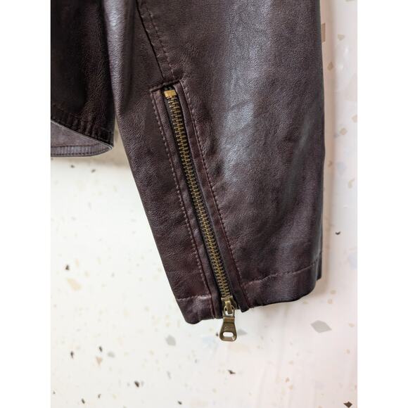 Guess Vegan Merlot Wine Colored Moto Biker Jacket Faux Leather Size XL - Picture 6 of 9